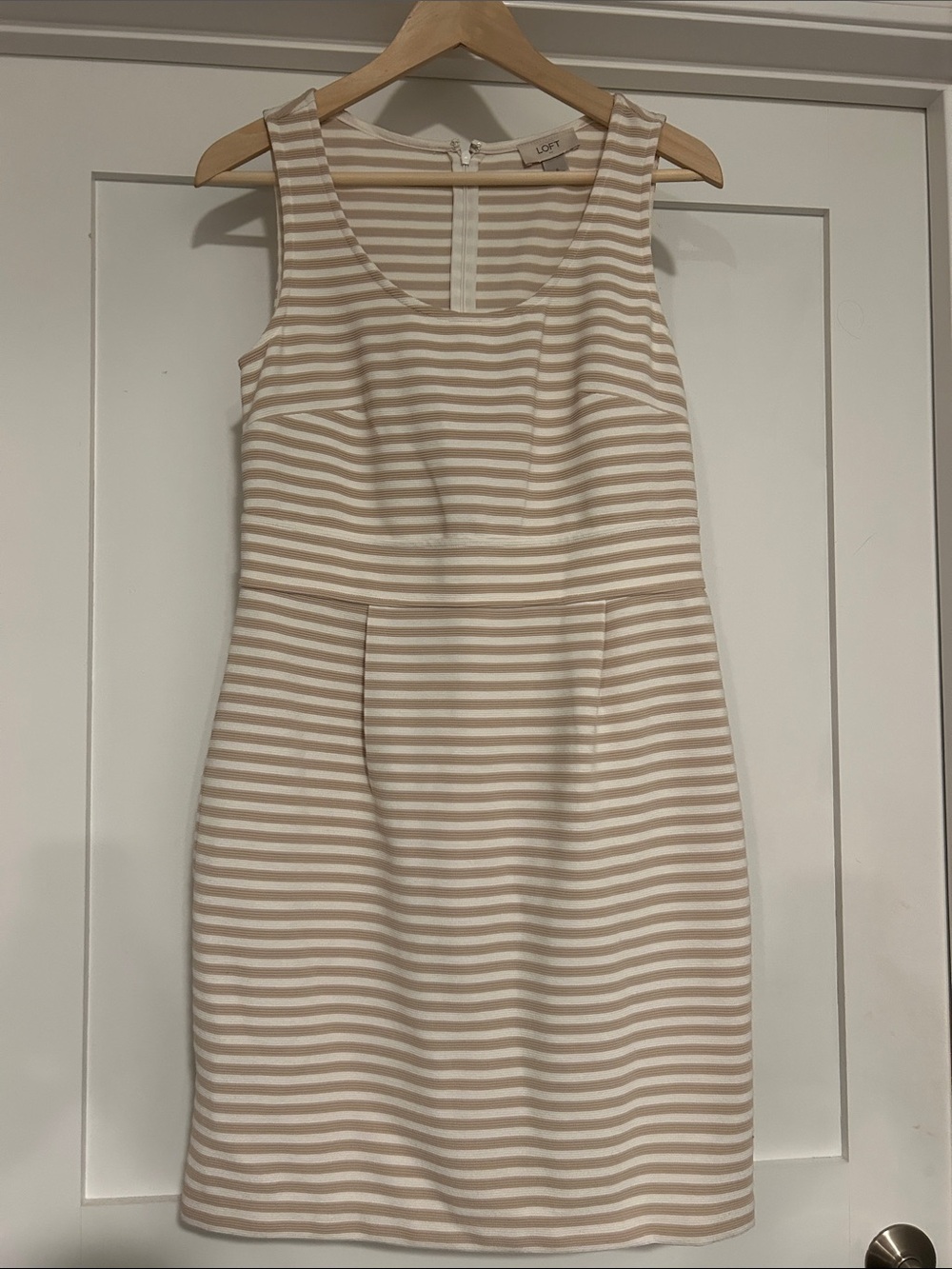 LOFT Beige & White Striped Sleeveless Sheath Dress